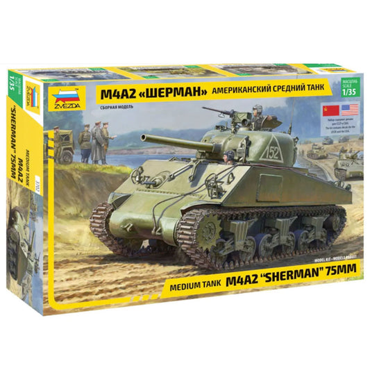 Zvezda 3702 M4A2 Sherman 75mm Medium Tank 1:35 Plastic Model Tank Kit