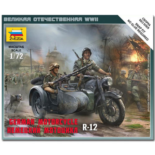 ZVEZDA 6142 German Motorcycle R-12 Snap Fit Snap Fit Model Kit 1:72
