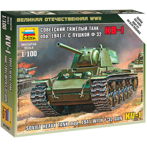 ZVEZDA 6190 Soviet Heavy Tank KV-1 1941 with F-32 Gun 1:100 Snap Fit Model Kit