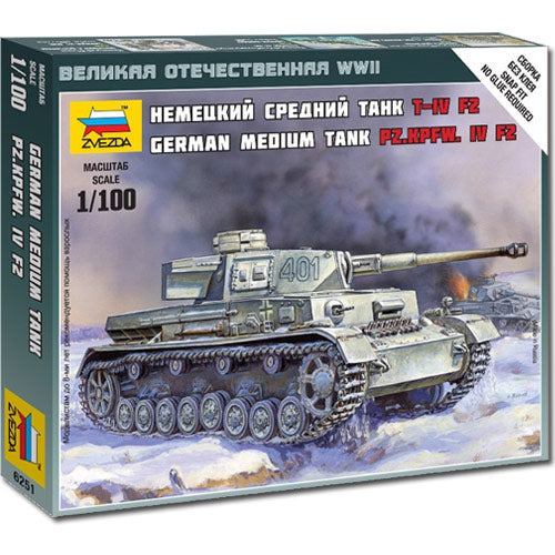 ZVEZDA 6251 Pz.Kpfw. IV Ausf.F2 Medium Tank 1:100 Snap Fit Model Kit