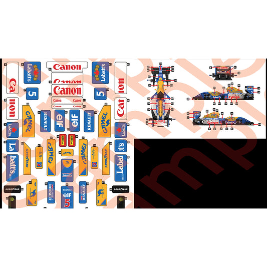 Williams Racing FW14B Patrese Period-Correct Livery Sticker Set for LEGO 10353