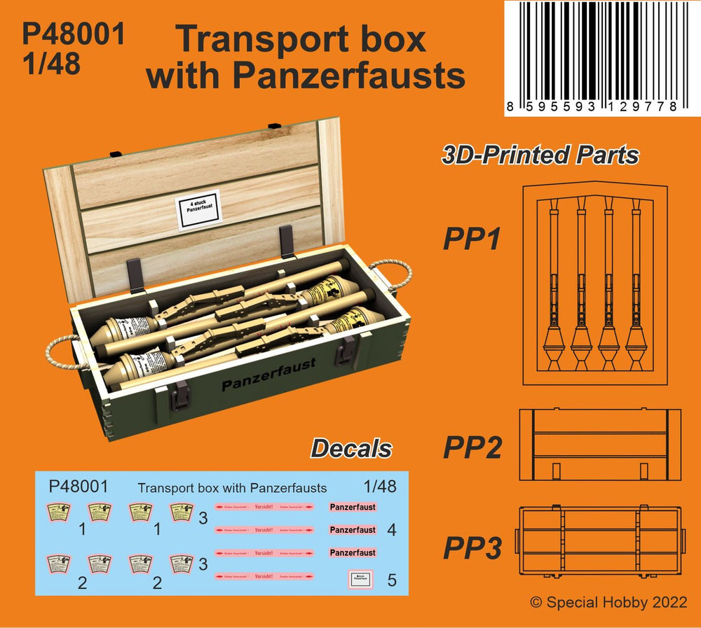 CMK/Czech Master Kits 129-P48001 1:48 Transport box with Panzerfausts Finely
