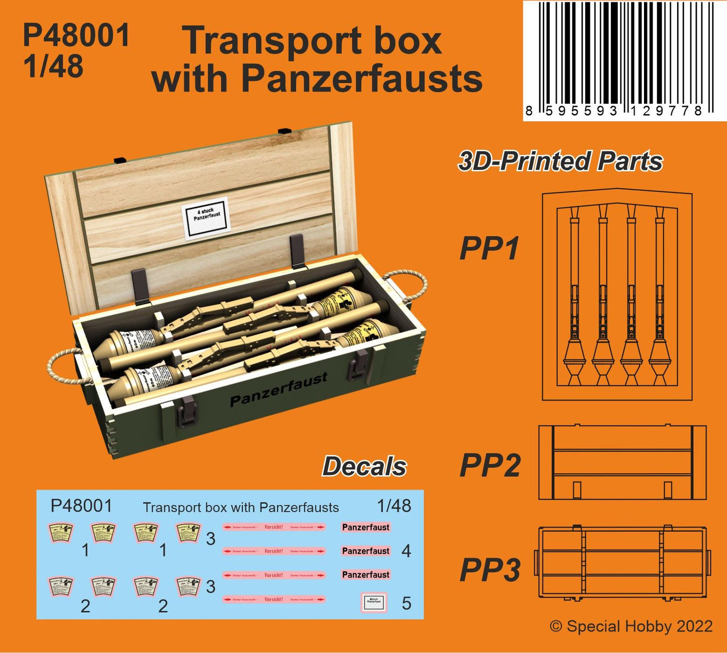 CMK/Czech Master Kits 129-P48001 1:48 Transport box with Panzerfausts Finely