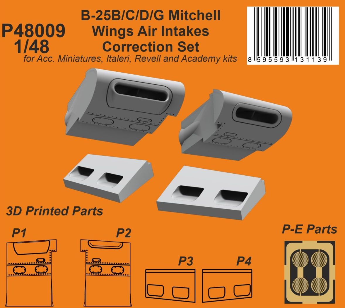 CMK 129-P48009 1:48 B-25B/C/D Mitchell Wings Air Intakes Correction Set