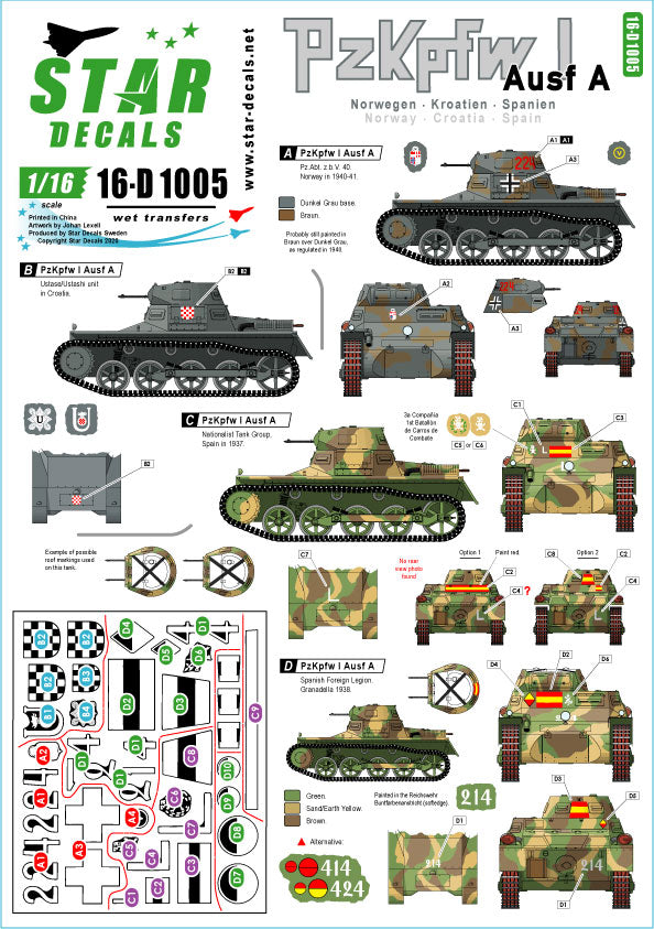 Star Decals 16-D1005 1:16 Pz.Kpfw.I Ausf.A Pz.Abt z.b.V