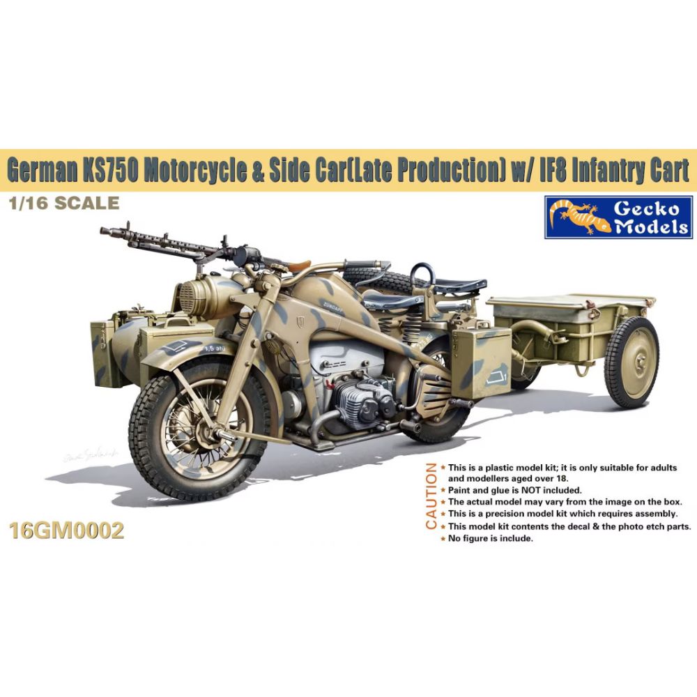 Gecko 16GM0002 German KS750 Motorcycle & Side Car IF8 Infantry Cart 1:16 Model Kit