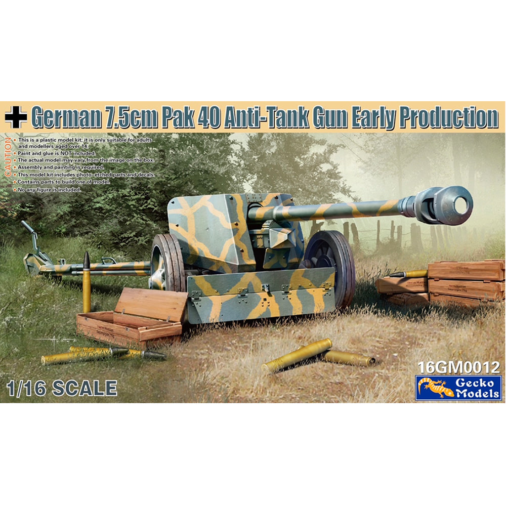Gecko Models German 7.5cm Pak40 Anti-Tank Gun Early Prod 1:16 Model Kit 16GM0012