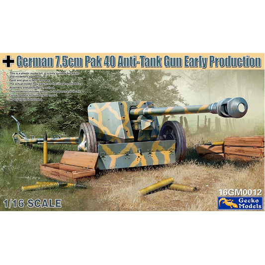 Gecko Models German 7.5cm Pak40 Anti-Tank Gun Early Prod 1:16 Model Kit 16GM0012