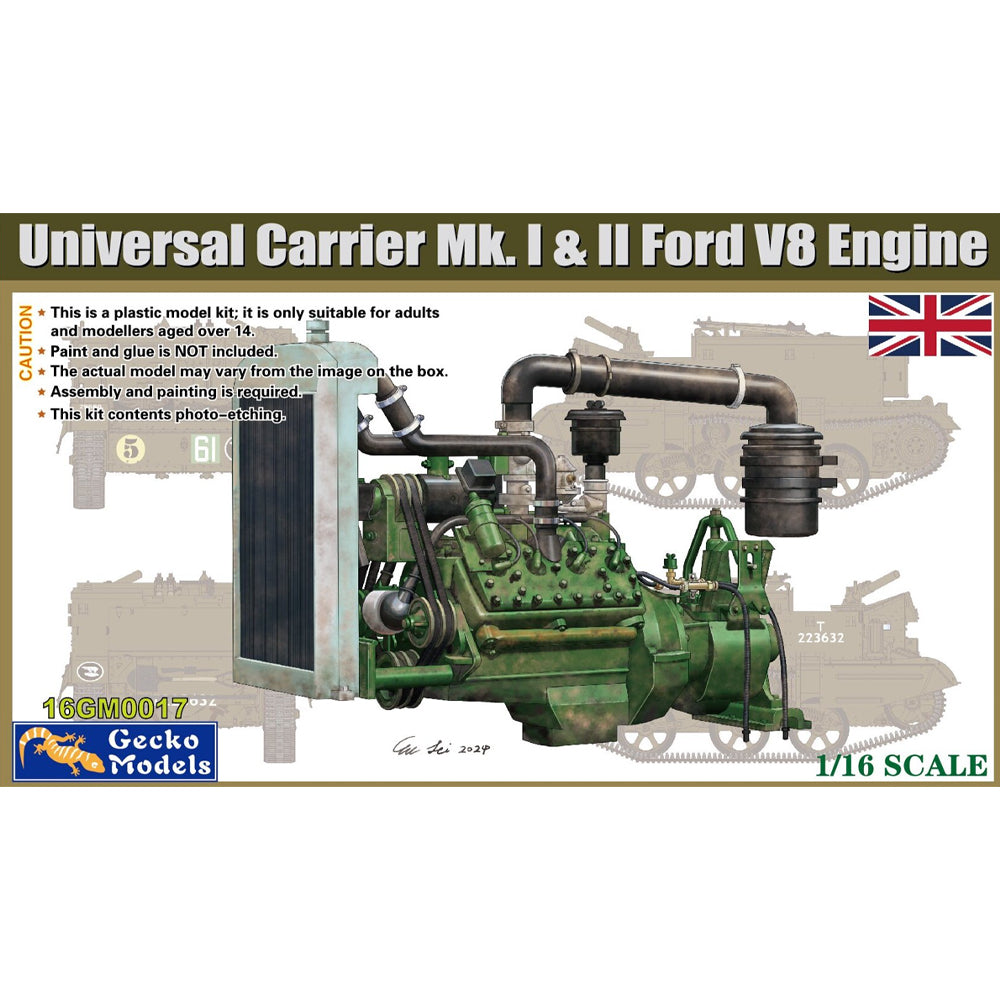 Gecko 16GM0017 Universal Carrier MkI & MkII Ford V8 Engine 1:16 Model Kit