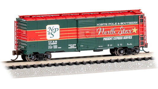 Bachmann USA 17071 40' R Steel Boxcar Christmas North Star Present Express SVC N