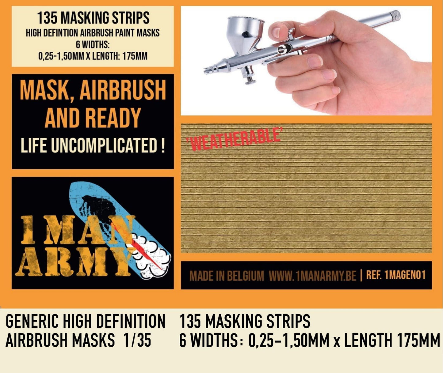 1ManArmy 1MAGEN01 1:32 HIGH DEFINITION STRIPS 6 WIDTHS 0.25-1.50mmx175mm length