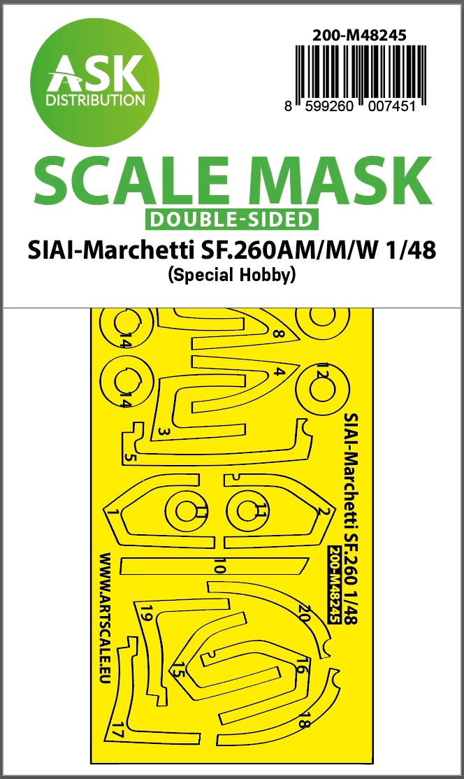 Art Scale 200-M48245 1:48 SF.260AM/M/W Wheel & Canopy Paint Mask