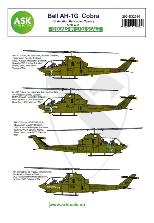 Art Scale 200-D32010 1:32 Bell AH-1G Cobra 1st Aviation Cavalry Decals