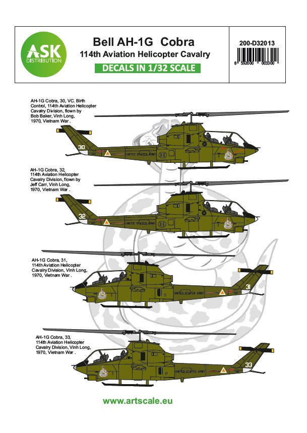 Art Scale 200-D32013 1:32 Bell AH-1G Cobra 11th Aviation Helicopter Cavalry