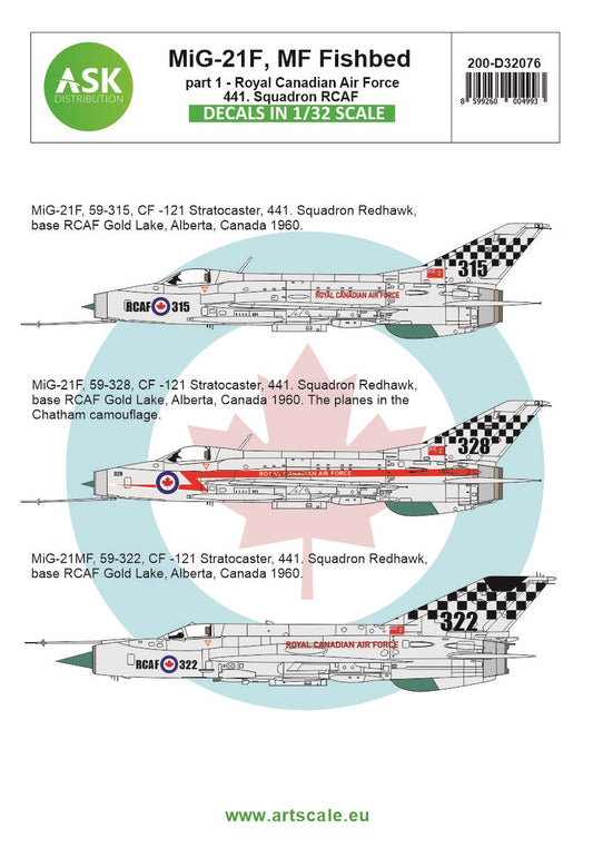 Art Scale 200-D32076 1:32 Mikoyan MiG-21F, MF Fishbed / CF-121 Redhawk program