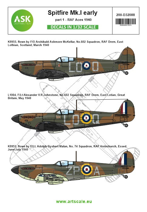 Art Scale 200-D32088 1:32 Supermarine Spitfire Mk.Ia part 1