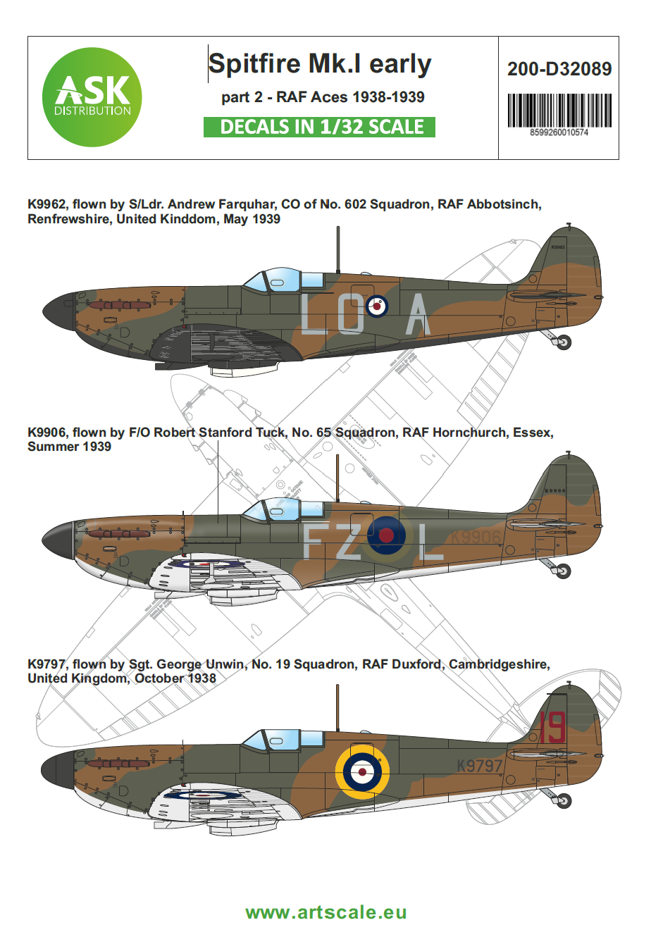 Art Scale 200-D32089 1:32 Supermarine Spitfire Mk.I early part 2