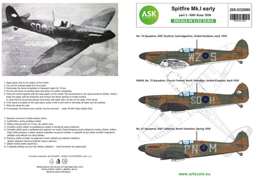 Art Scale 200-D32090 1:32 Supermarine Spitfire Mk.I Decal Markings Sheet