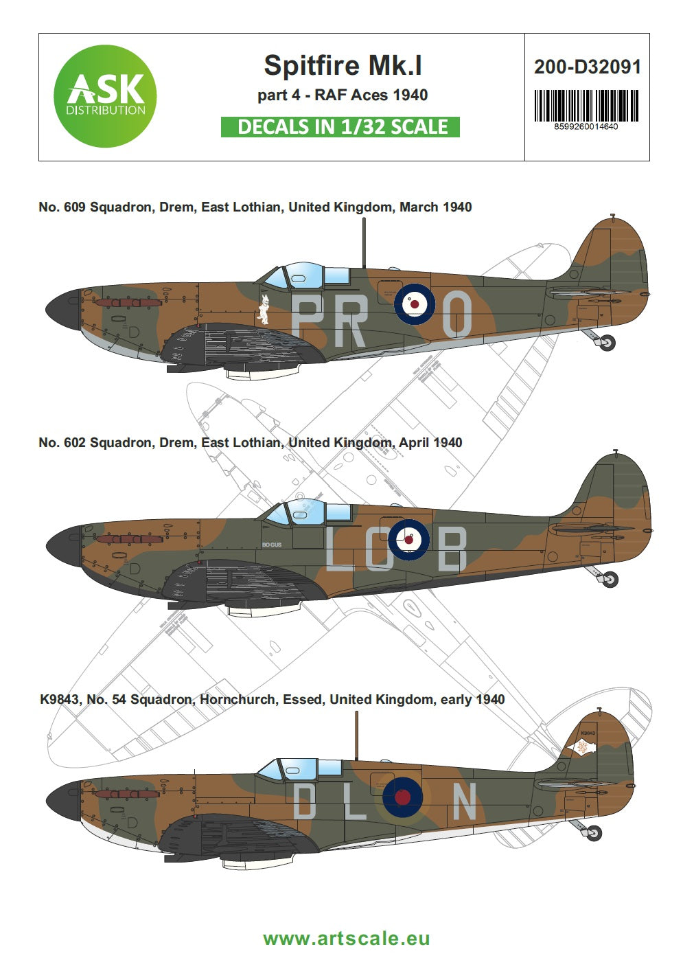 Art Scale 200-D32091 Supermarine Spitfire Mk.I 1:32 Spitfire Mk.I early part 4