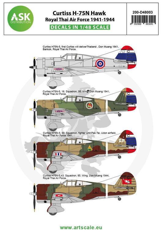 Art Scale 200-D48003 1:48 Curtiss H-75N Hawk Royal Thai Air Force 1941-1944