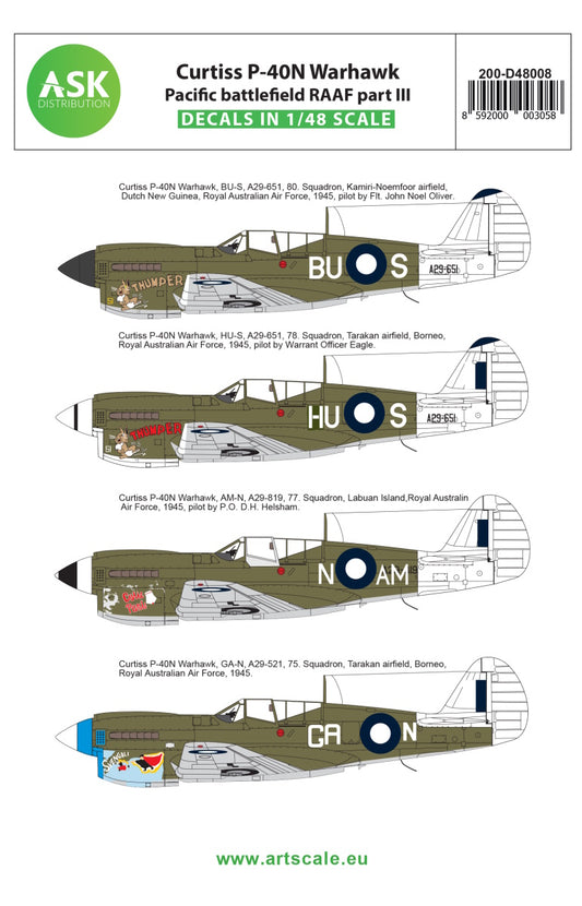 Art Scale 200-D48008 1:48 Curtiss P-40N Warhawk RAAF Pacific Part III