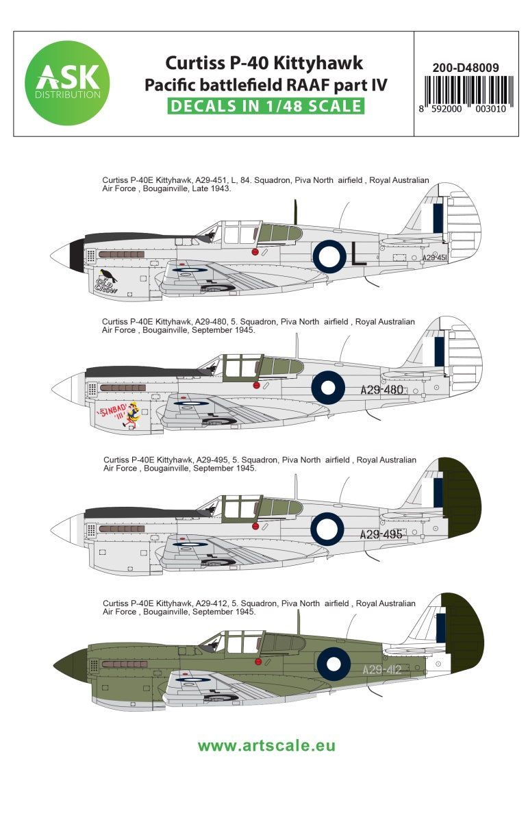 Art Scale 200-D48009 1:48 Curtiss P-40E Warhawk Pacific battlefield RAAF part IV