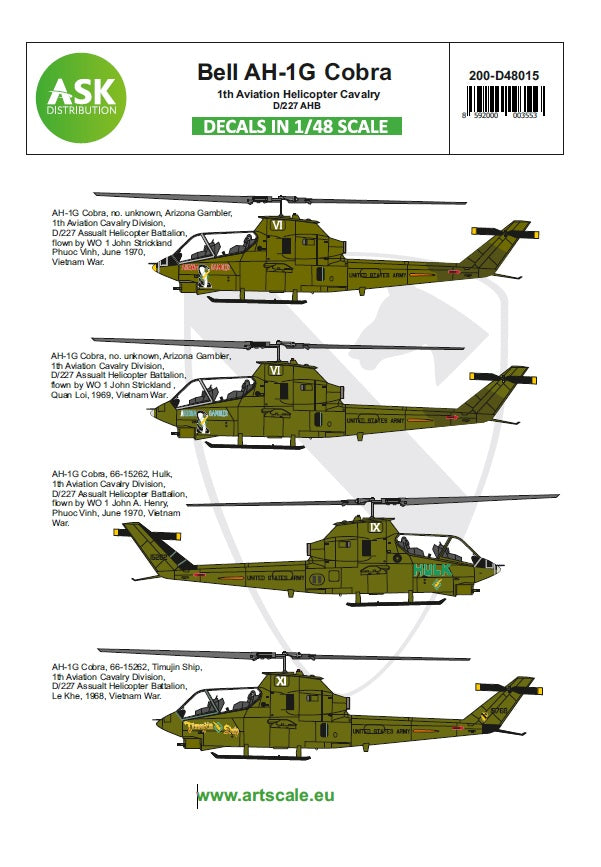 Art Scale 200-D48015 1:48 Bell AH-1G Cobra Helicopter Cavalry