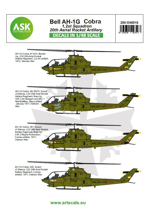 Art Scale 200-D48018 1:48 Bell AH-1G Cobra 20th Aerial Rocket artilery