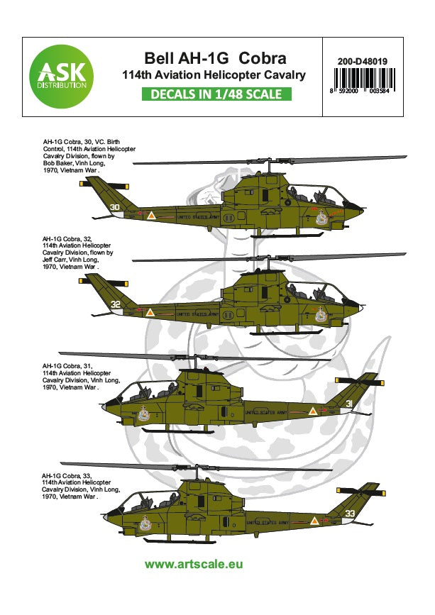 Art Scale 200-D48019 1:48 Bell AH-1G Cobra 114th Aviation helicopter cavalery