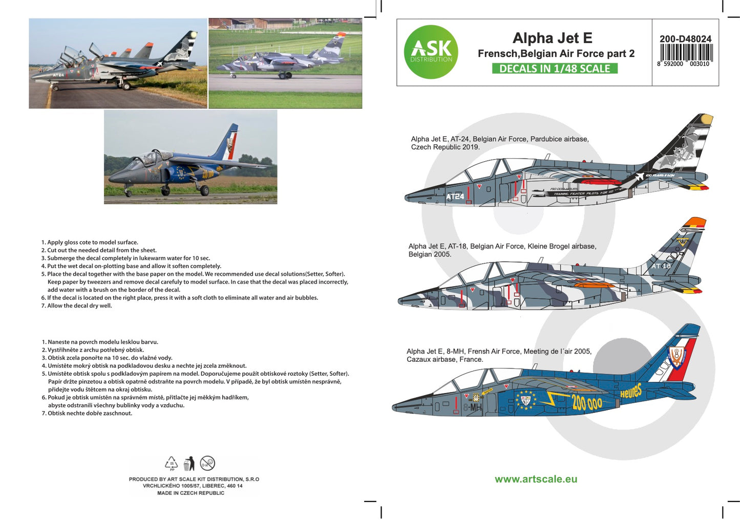 Art Scale 200-D48024 1:48 Alpha Jet E -Belgian Air Force, Armee de l'Air