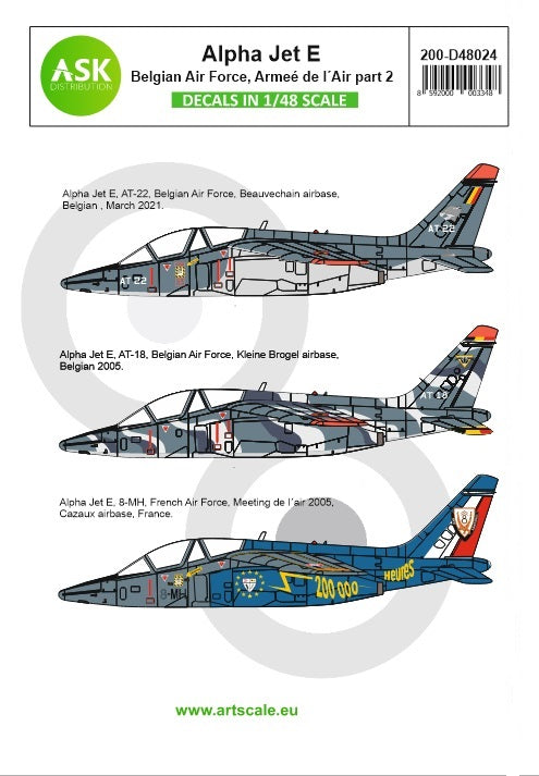 Art Scale 200-D48024 1:48 Alpha Jet E -Belgian Air Force, Armee de l'Air