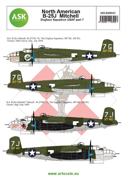 Art Scale 200-D48043 1:48 B-25J Mitchell Part 7 Yahoudi Mediterranean Decals