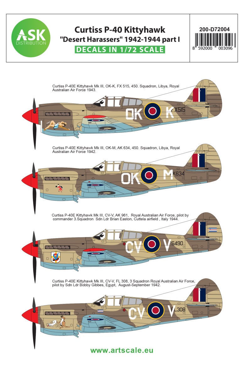 Art Scale 200-D72004 1:72 P-40E Kittyhawk Desert Harassers Pt.1