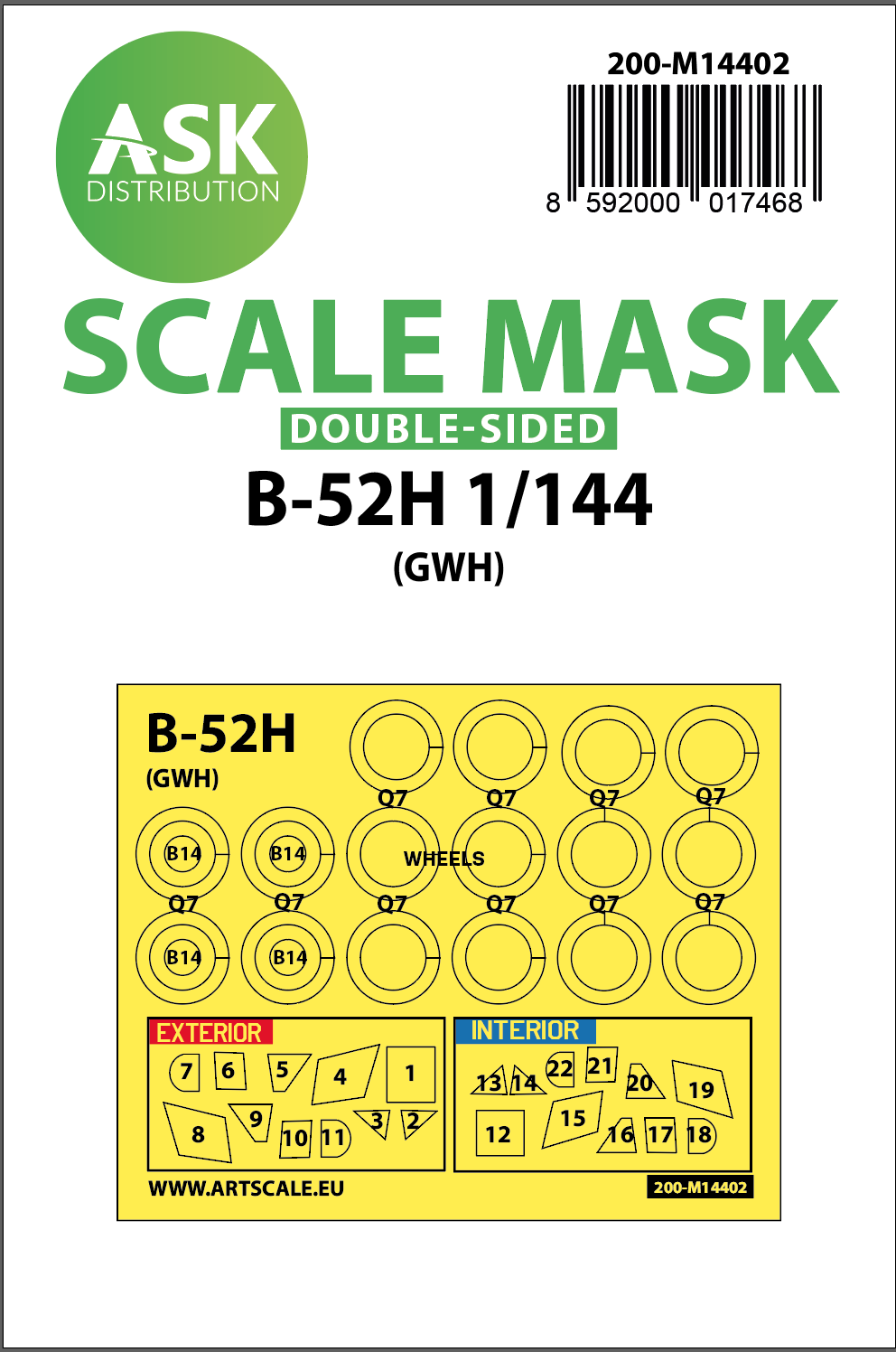 Art Scale 200-M14402 1:144 B-52H Superfortress Wheel & Canopy Paint Masks