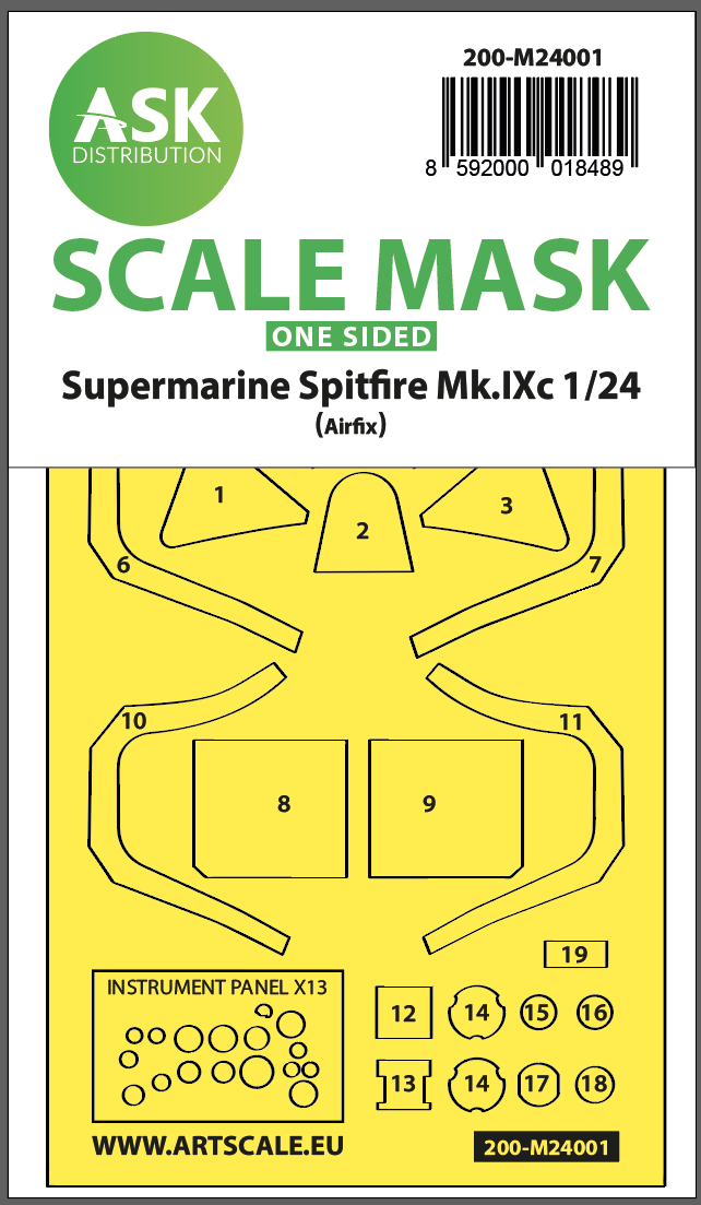 Art Scale 200-M24001 1:24 Spitfire Mk.IXc Express Self-Adhesive Masks