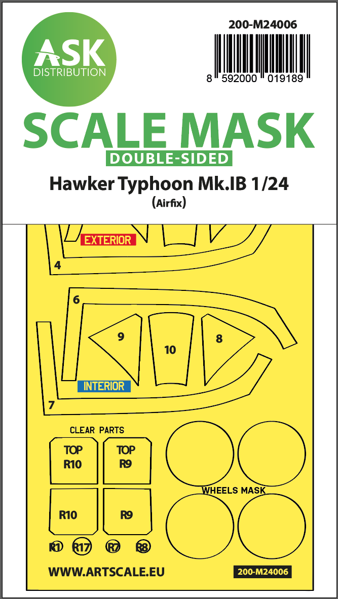 Art Scale 200-M24006 1:24 Hawker Typhoon Mk.IB wheels & canopy frame paint masks
