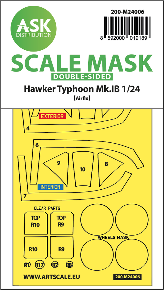 Art Scale 200-M24006 1:24 Hawker Typhoon Mk.IB wheels & canopy frame paint masks