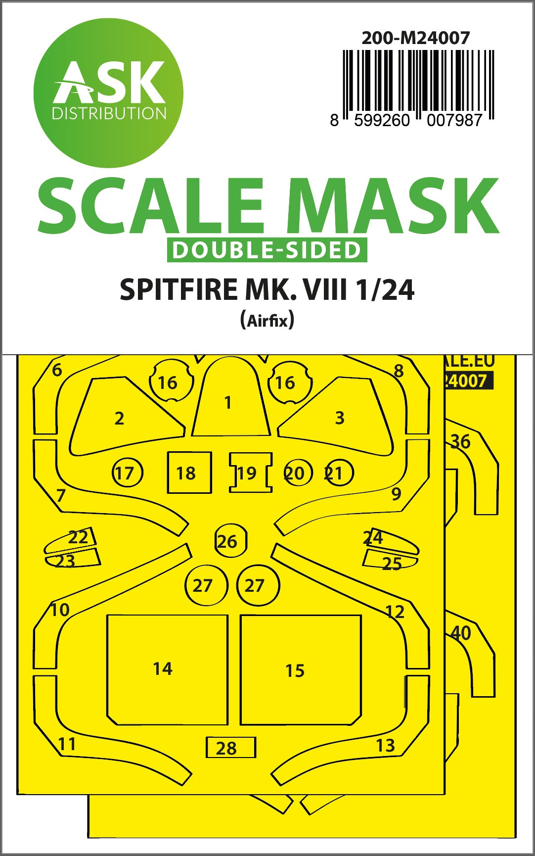 Art Scale 200-M24007 1:24 Supermarine Spitfire Mk.VIII canopy frame paint masks