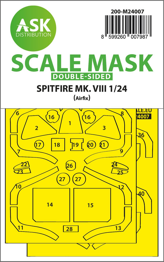 Art Scale 200-M24007 1:24 Supermarine Spitfire Mk.VIII canopy frame paint masks