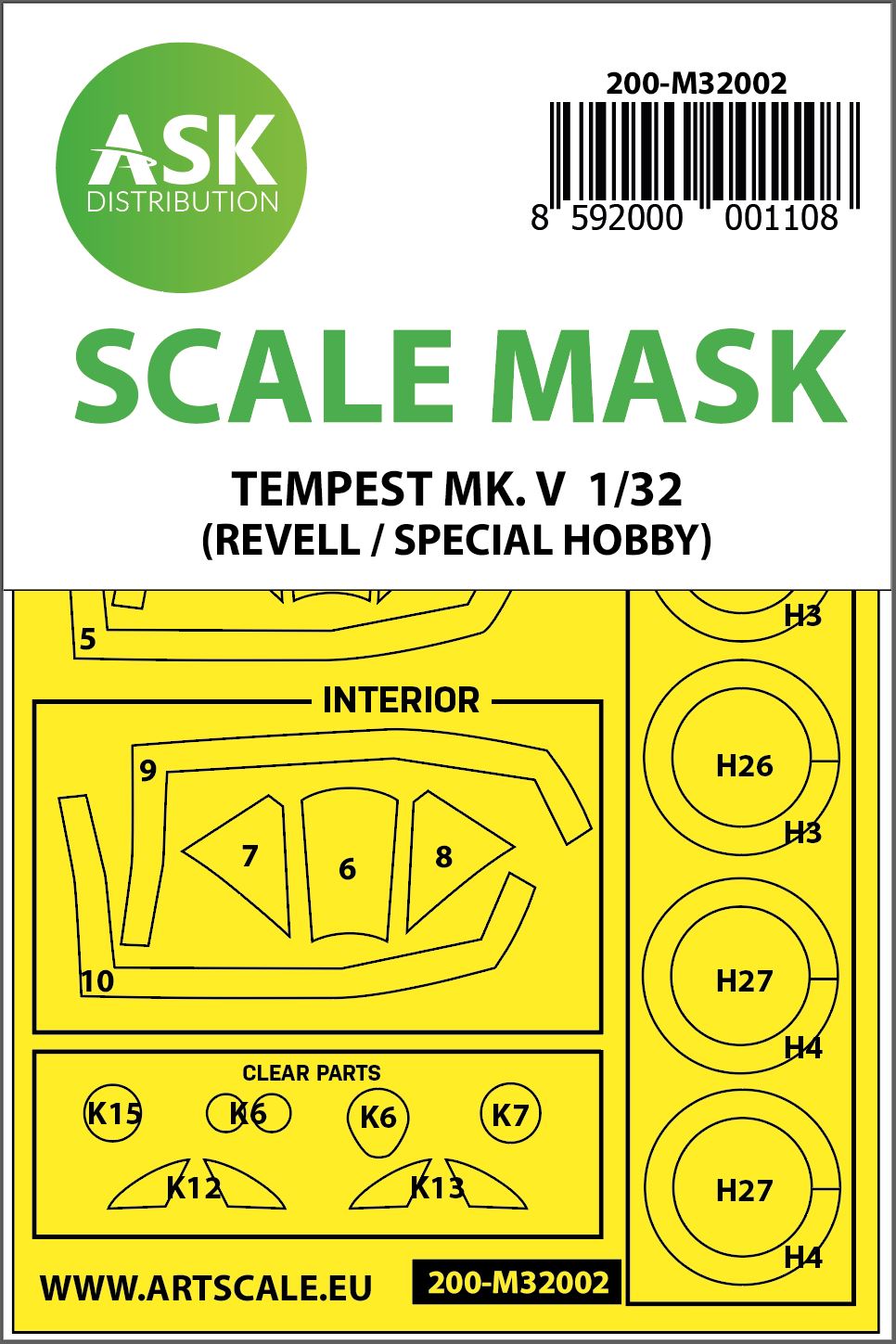 Art Scale 200-M32002 1:32 Hawker Tempest Mk.V Kabuki Wheel & Canopy Masks