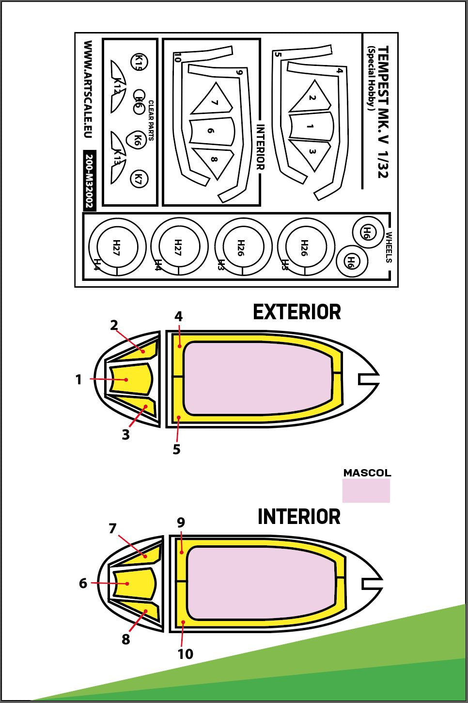Art Scale 200-M32002 1:32 Hawker Tempest Mk.V Kabuki Wheel & Canopy Masks