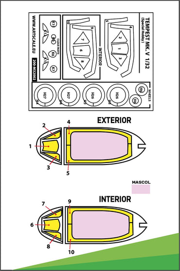 Art Scale 200-M32002 1:32 Hawker Tempest Mk.V Kabuki Wheel & Canopy Masks