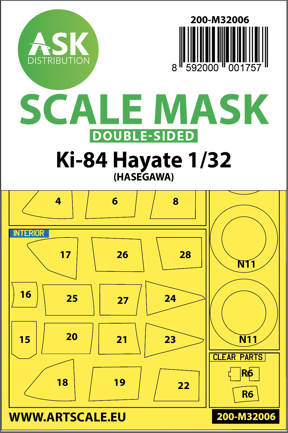 Art Scale 200-M32006 1:32 Nakajima Ki-84 Hayate wheels & canopy masks
