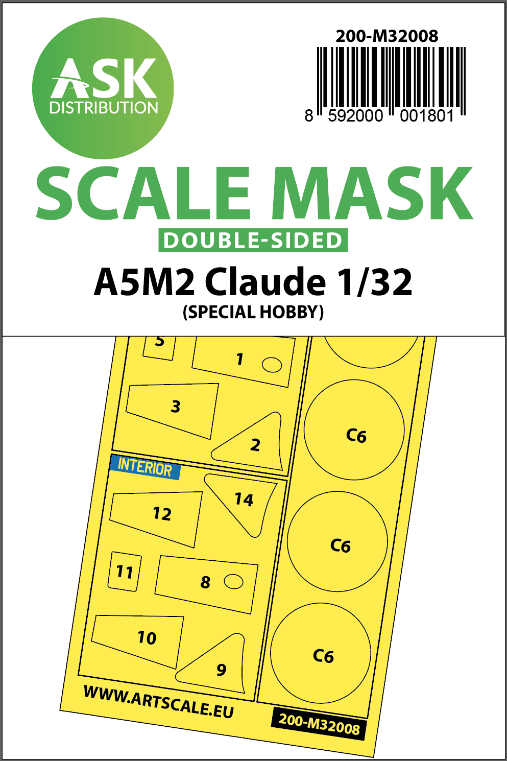 Art Scale 200-M32008 1:32 Mitsubishi A5M2 Claude wheels & canopy masks
