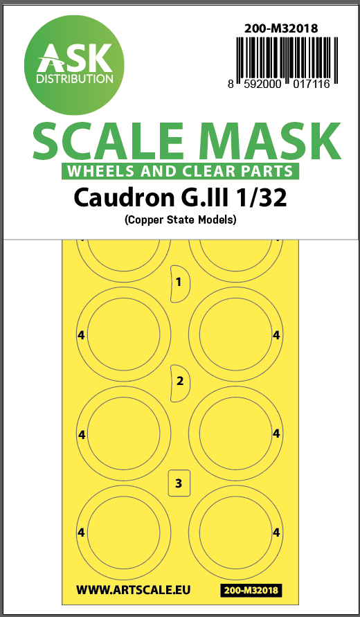 Art Scale 200-M32018 1:32 Caudron G.III wheels and canopy frame paint masks