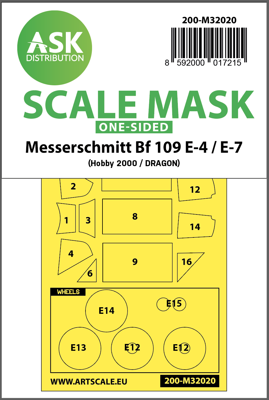 Art Scale 200-M32020 1:32 Bf-109E-4/E-7 Wheel & Canopy Masks