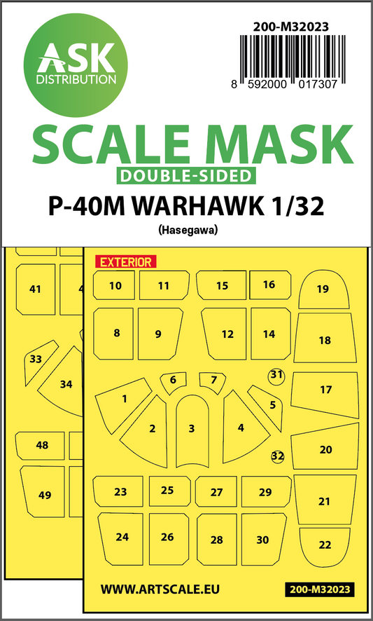 Art Scale 200-M32023 1:32 Curtiss P-40M Warhawk canopy frame paint masks