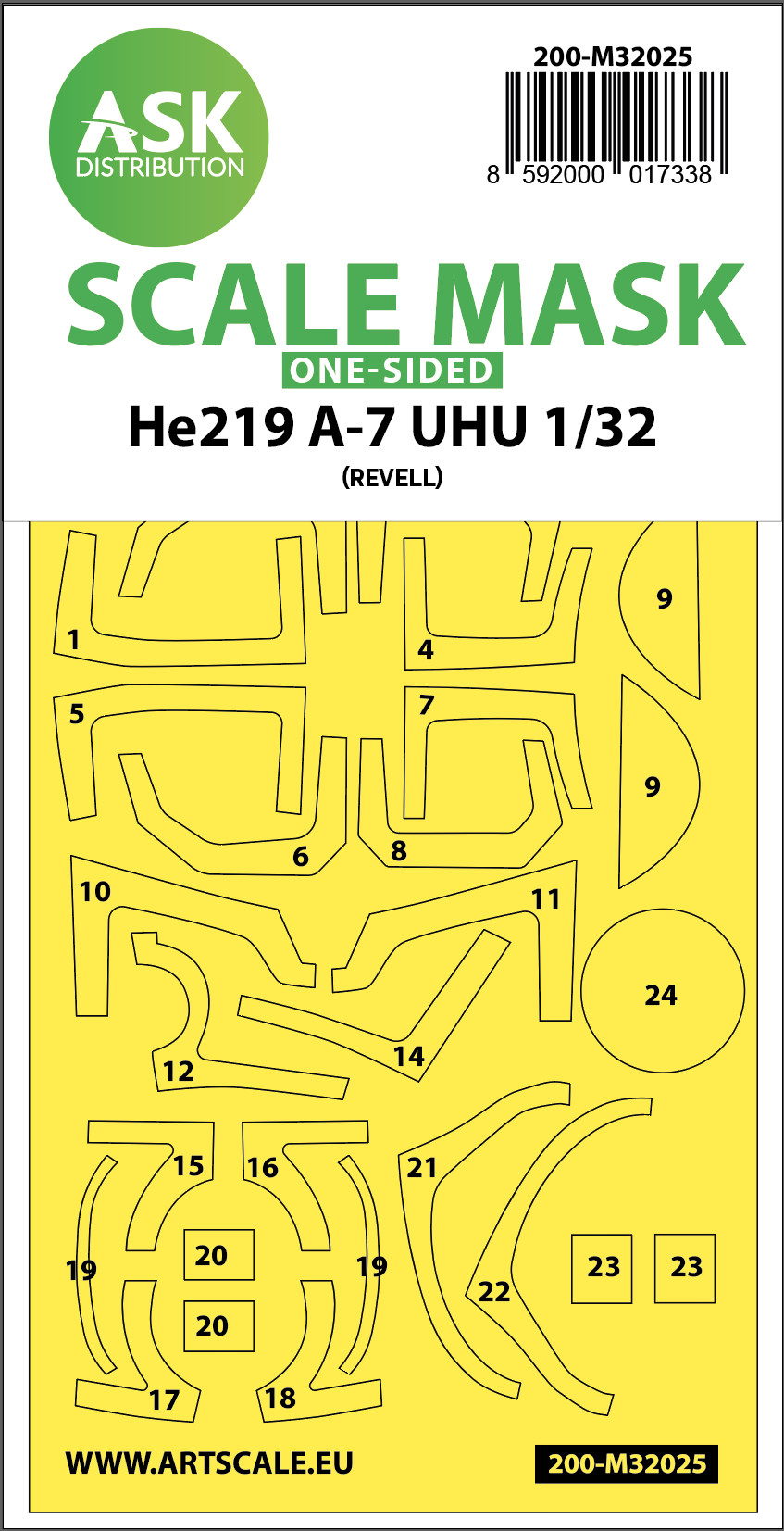 Art Scale 200-M32025 1:32 Heinkel He-219A-7 UHU canopy frame paint masks