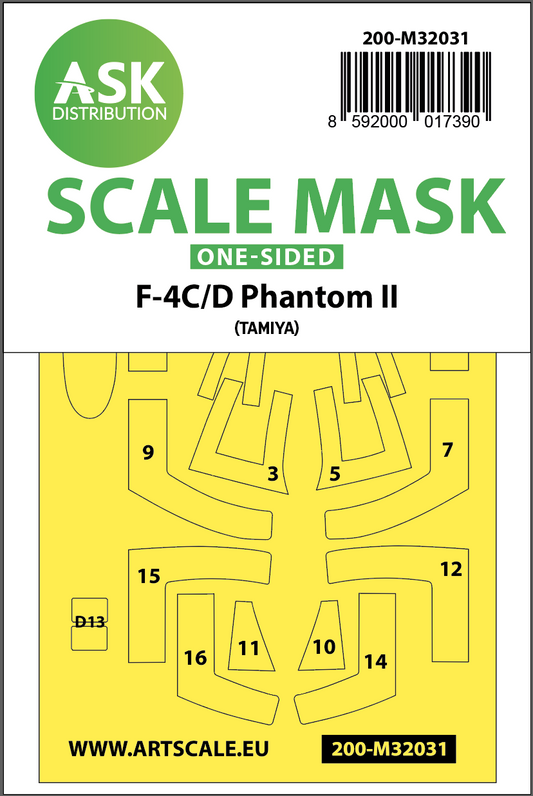 Art Scale 200-M32031 1:32 McDonnell F-4C/F-4D Phantom canopy frame paint masks
