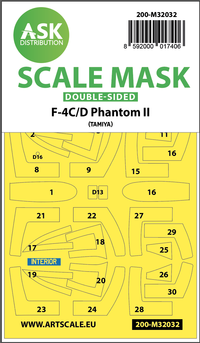 Art Scale 200-M32032 1:32 McDonnell F-4C/F-4D Phantom canopy frame paint masks